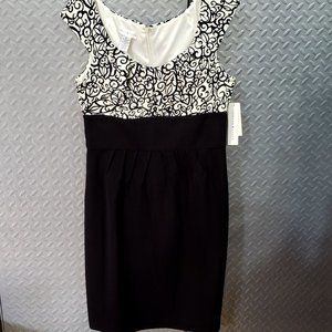 NWT London Times Sleeveless Black / Ivory Pattern Dress (12)